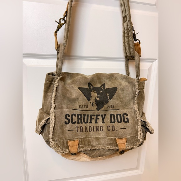 Scruffy Dog Distressed Canvas Messenger Bag Vintage Crossbody Leather Laptop